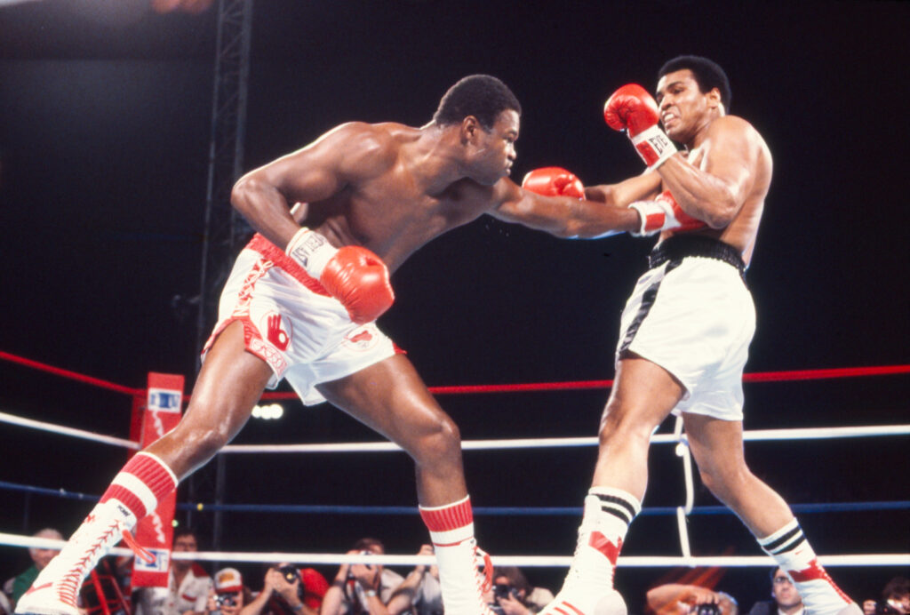 Larry Holmes punches Muhammad Ali during their 1980 heavyweight title fight in Nevada