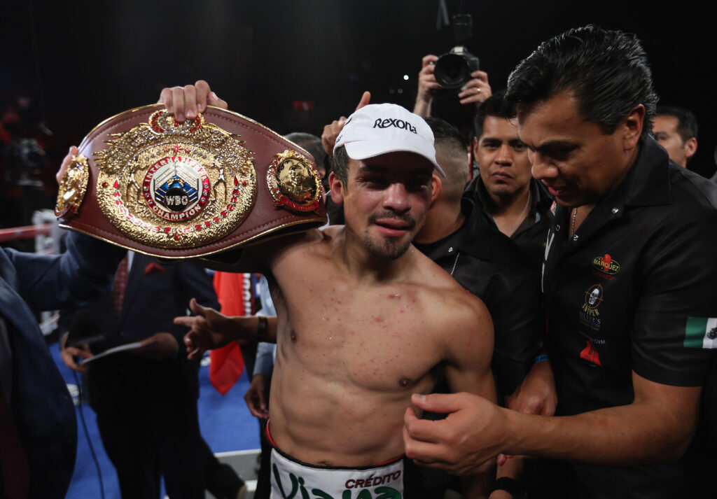 Juan Manuel Marquez celebrates his title fight win over Mike Alvarado in 2014