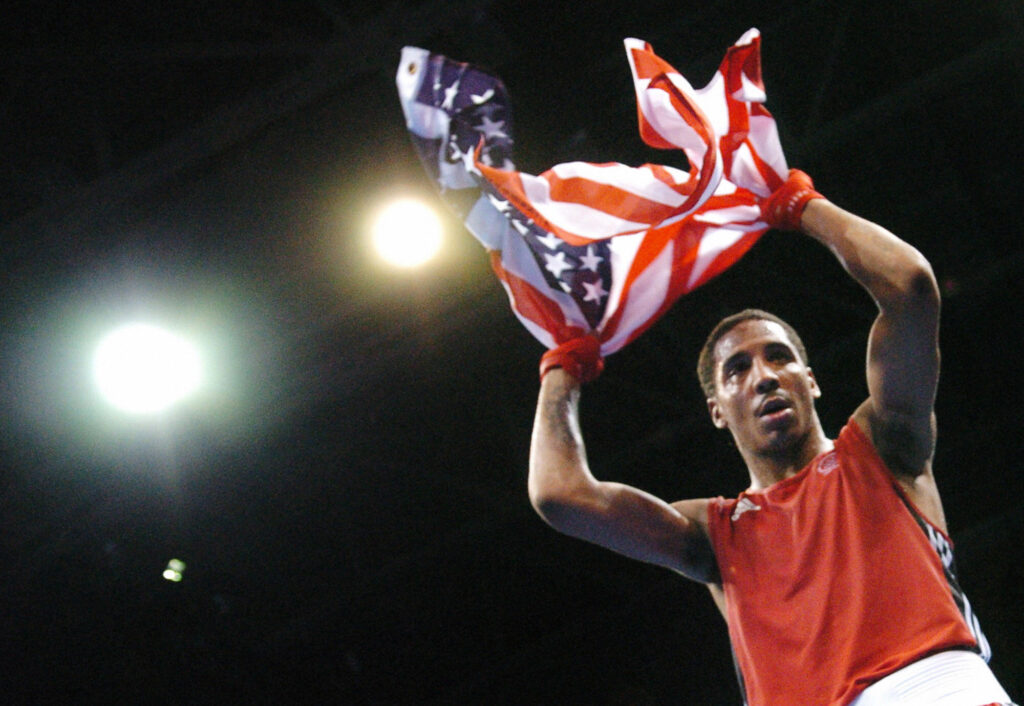 Andre Ward celebrates after his gold medal win at the 2004 Summer Olympic Games in Athens, Greece