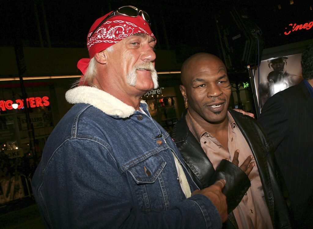 Hulk Hogan appears at the 'Get Rich or Die Tryin'' premiere with Mike Tyson in 2005
