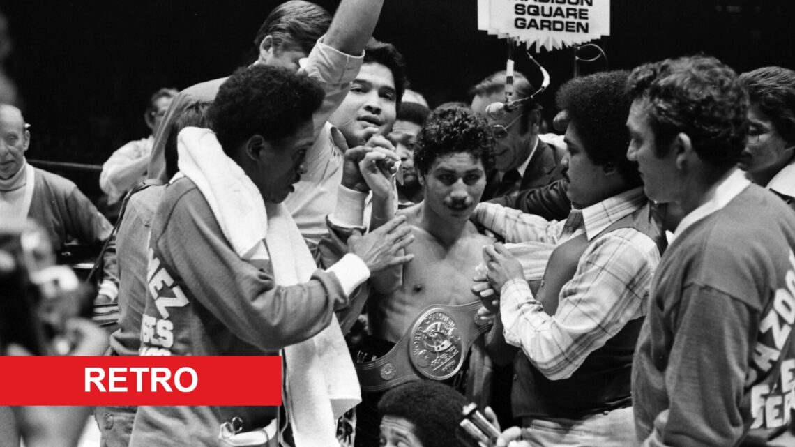Wilfredo Gomez celebrates his victory against Nestor Jimenez at Madison Square Garden in 1979