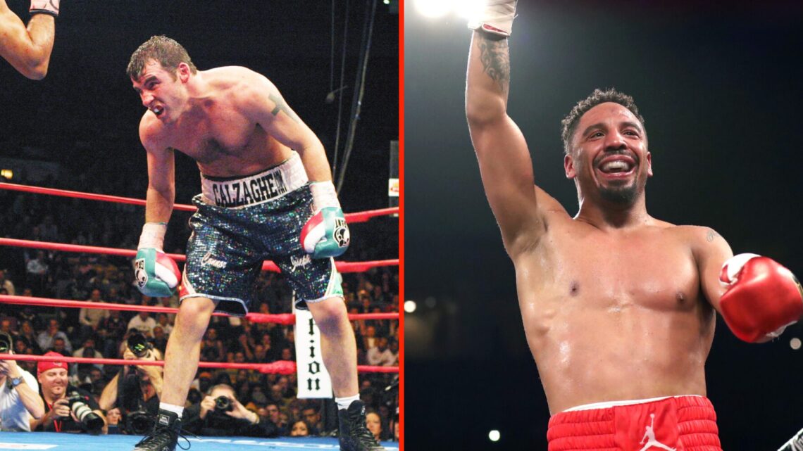 Joe Calzaghe dips his head during his fight against Roy Jones Jr, and Andre Ward reacts after winning his light heavyweight championship bout again...