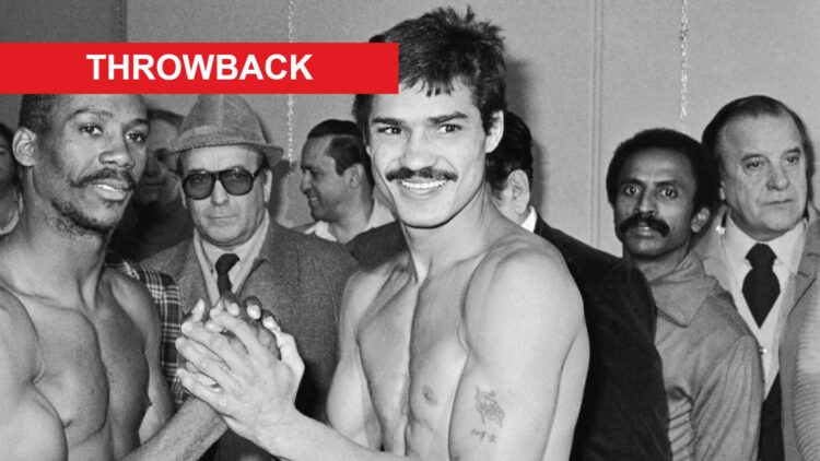 Alfredo Escalera shakes hands with Alexis Arguello before their 1979 world title fight.