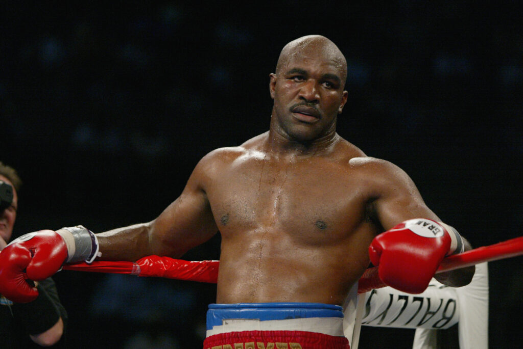 Evander Holyfield in his corner during his fight with Hasim Rahman in 1996