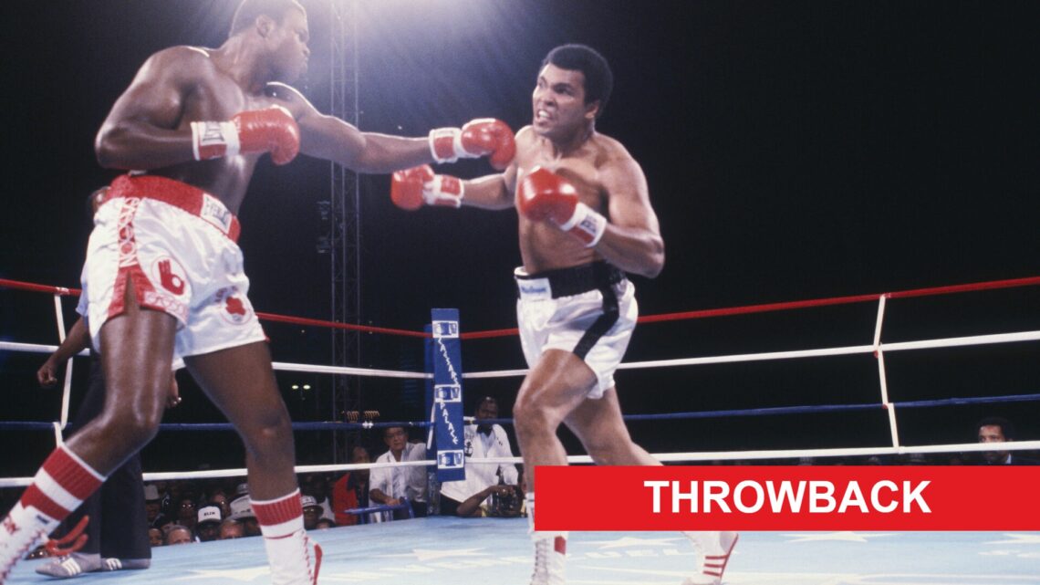 Larry Holmes hits Muhammad Ali with a left jab during their 1980 bout